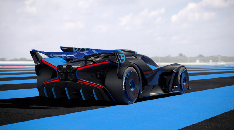 Bugatti Bolide rear perspective view ground level