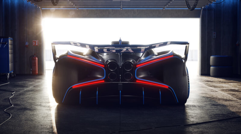 Bugatti Bolide rear view in a garage