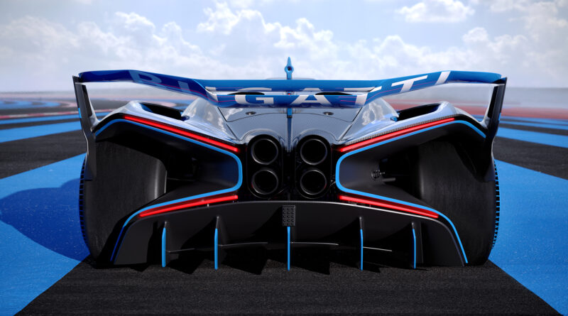 Bugatti Bolide rear view taillights and exhaust