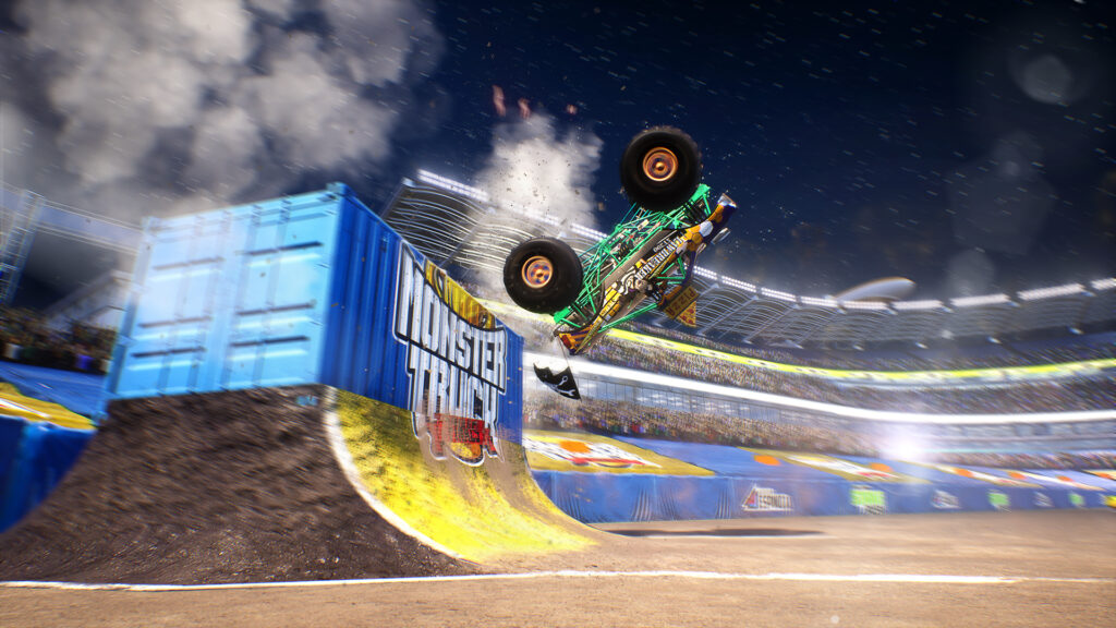 Monster Truck Championship screenshot.  Monster truck doing a back flip