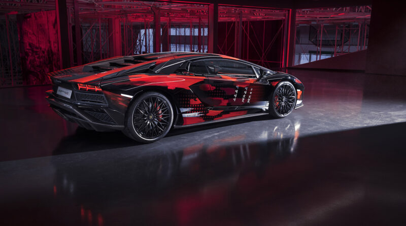 Yohji Yamamoto Lamborghini Aventador S side view perspective facing away