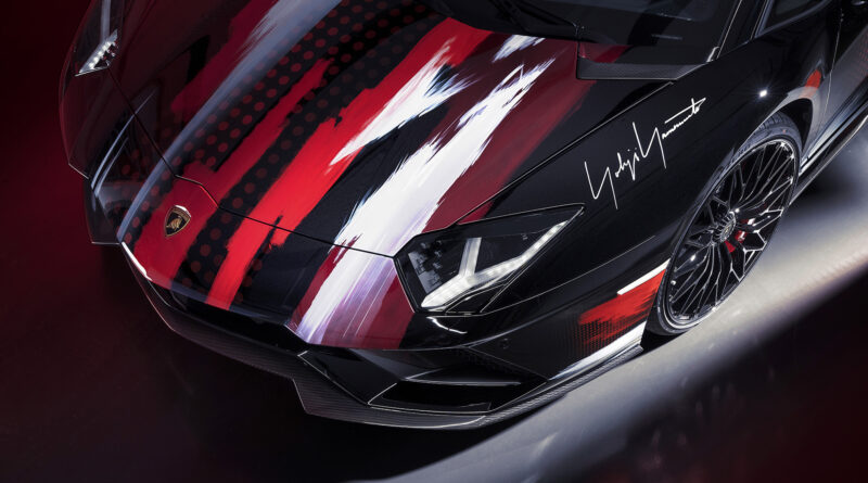 Yohji Yamamoto Lamborghini Aventador S elevated view of the hood