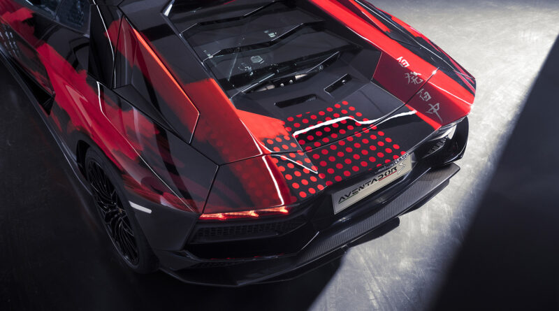 Yohji Yamamoto Lamborghini Aventador S elevated view of the rear engine compartment