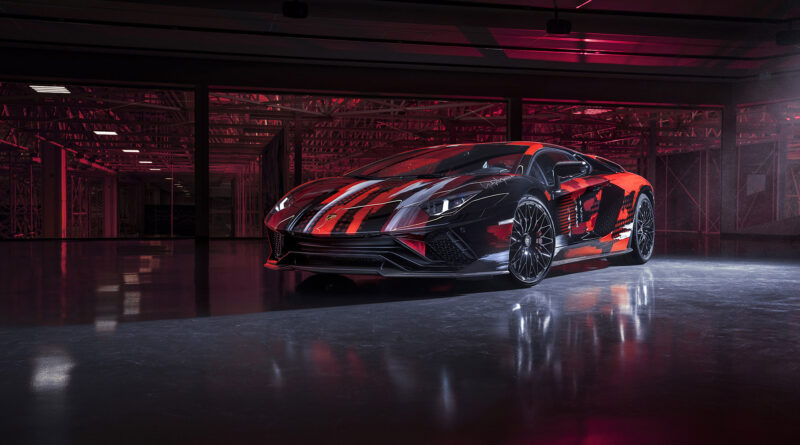 Yohji Yamamoto Lamborghini Aventador S ground level front perspective view