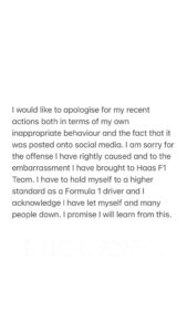 Nikita Mazepin's apology for the video of him with Andrea D'IVal