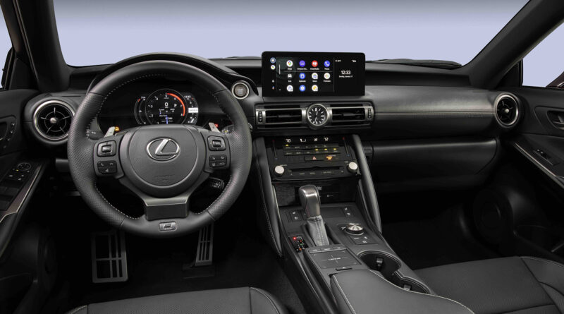 Lexus IS 500 F Sport Performance interior with Android Auto on infotainment touch screen