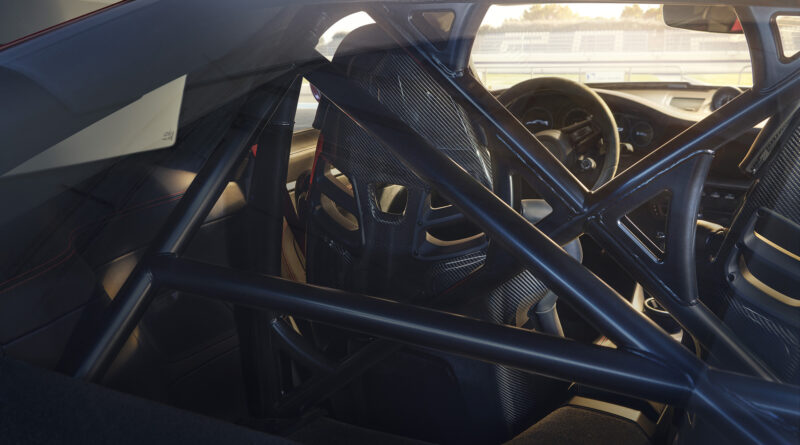 2022 Porsche 911 GT3 interior view featuring the optional rear roll cage