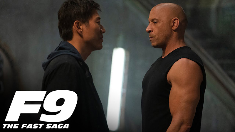 Vin Diesel's "Dominic Toretto" character facing off with "Han" played by Sung Kang in the Fast 9 big game spot