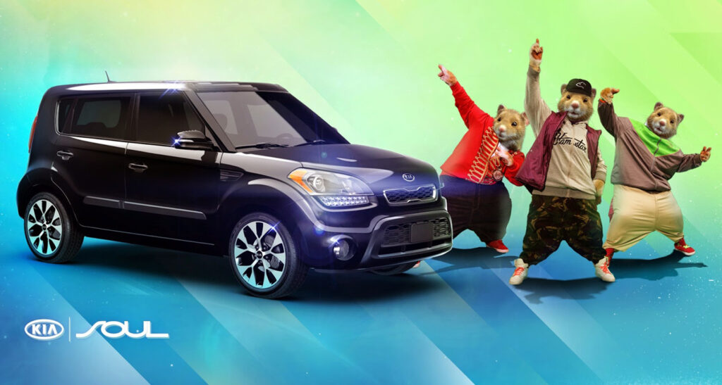 A Kia Soul advertisement featuring the famous "Kia hamsters"