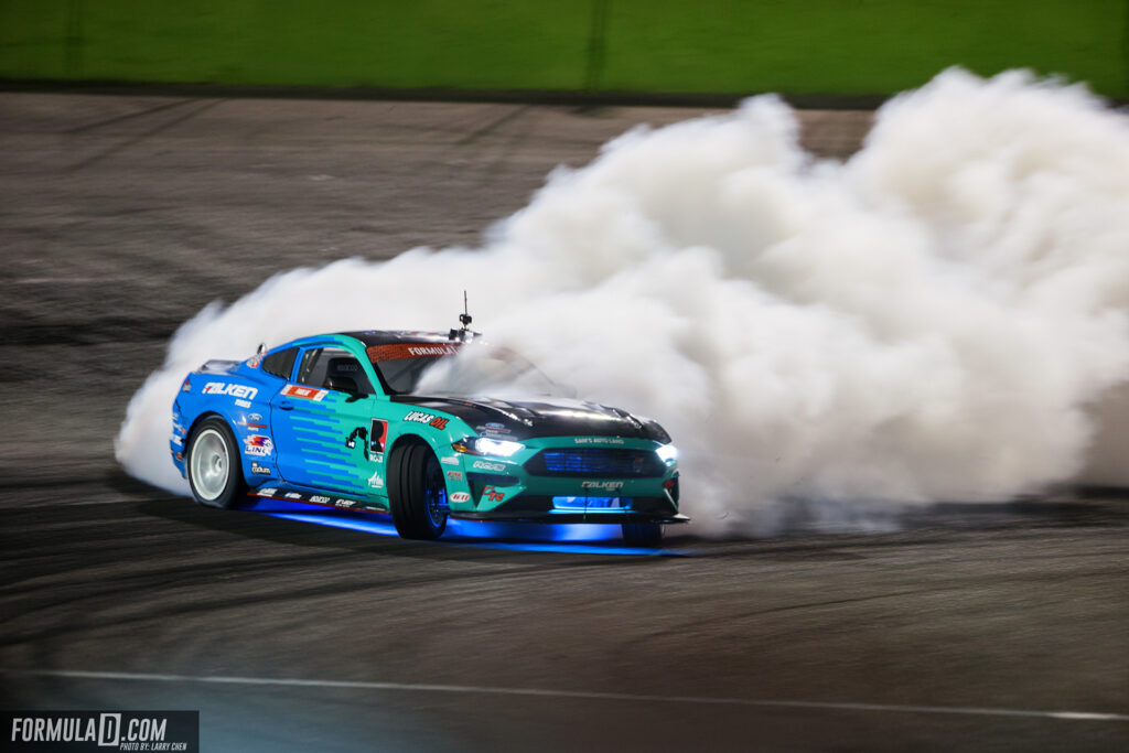 Formula Drift 2021 Round 2 Orlando. Justin "JTP" Pawlak's engine blows during a battle against Fredric Aasbo