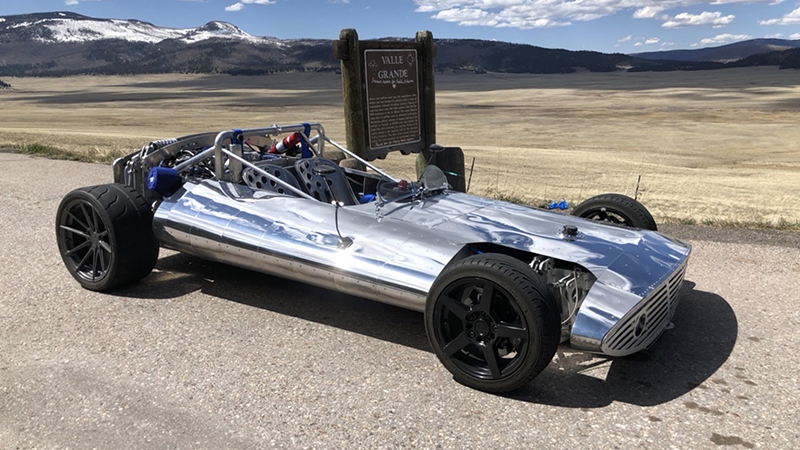 Hot Wheels Legends Tour 2021 round 2 winner "Lulu" built by Paul Kalenian of Santa Fe, New Mexico. Lulu is an all aluminum, monocoque chassis, hot rod with a rear-mounted turbocharged 4 cylinder engine.