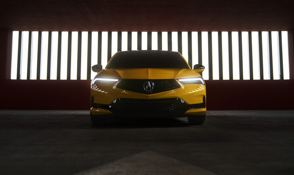 Acura Integra Prototype shown in Indy Yellow Pearl. This car will be the 2022 Acura Integra but released as the 2023 Acura Integra