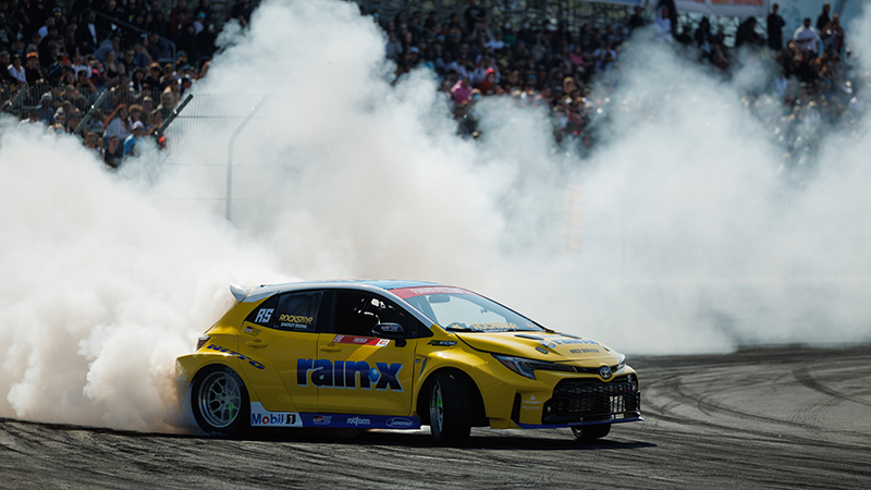 Ryan Tuerck driving his Toyota GR Corolla at Formula Drift Long Beach 2022