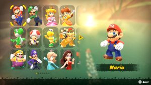 The character select screen for the Nintendo Switch 2 game Mario Kart World