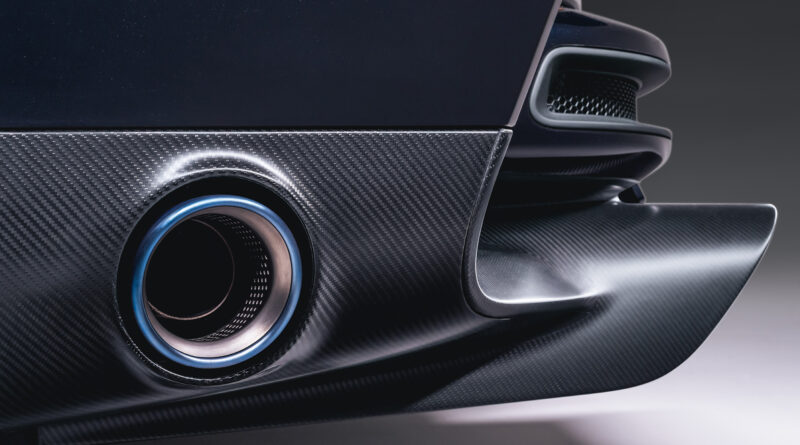 View of the side-exit exhaust, finished in heat treated titanium.
