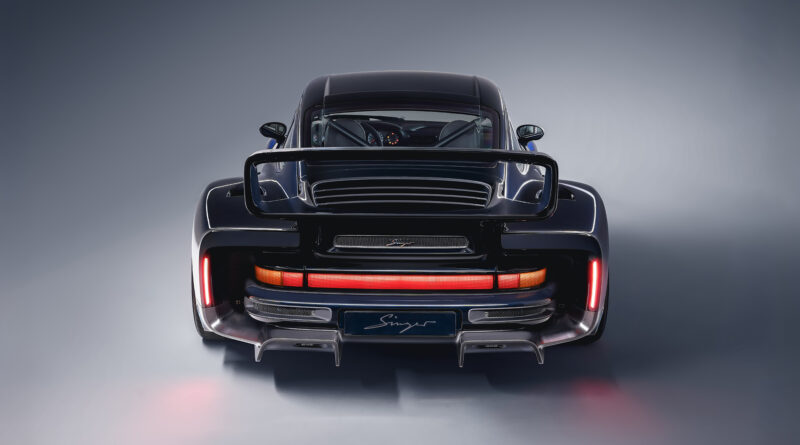 Rear view of the Sorcerer DLS Turbo Commission, specified by its owner with track-focused bodywork including raised rear wing.